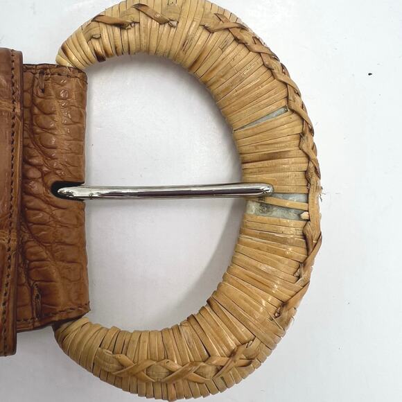 Ralph Lauren Womens Crocodile Brown Belt with Wicker Detail MSRP $2250 Size Med main image 8
